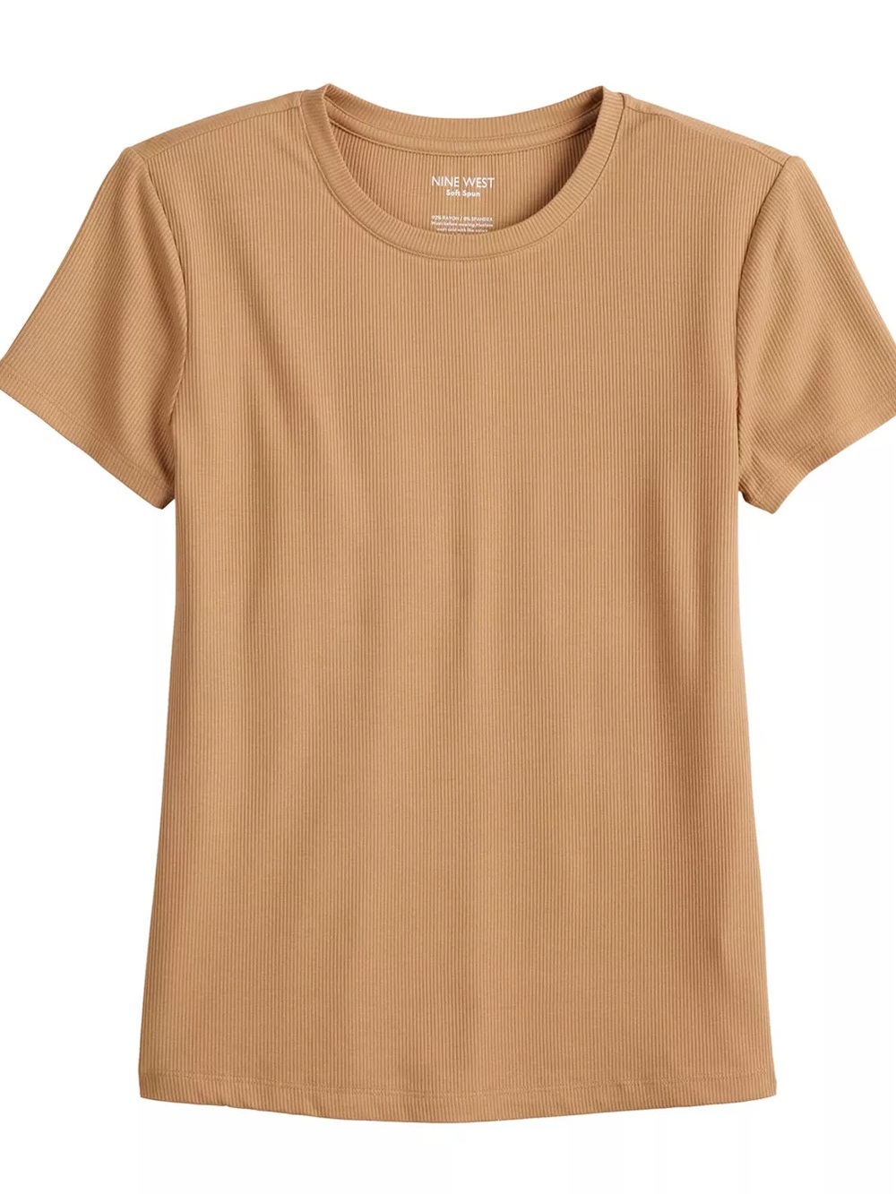🐪 Nine West Soft Spun Ribbed Crewneck Tee Camel XL
